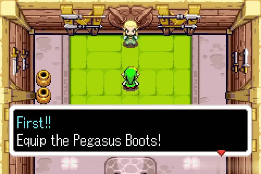 Swiftblade telling Link to equip the Pegasus Boots Swiftblade telling Link to equip the Pegasus Boots