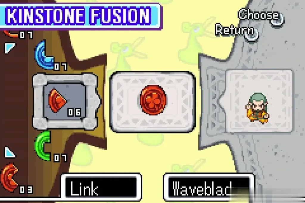 Kinstone Fusion screen with Link's red half joined to Waveblade's half Kinstone Fusion screen with Link's red half joined to Waveblade's half