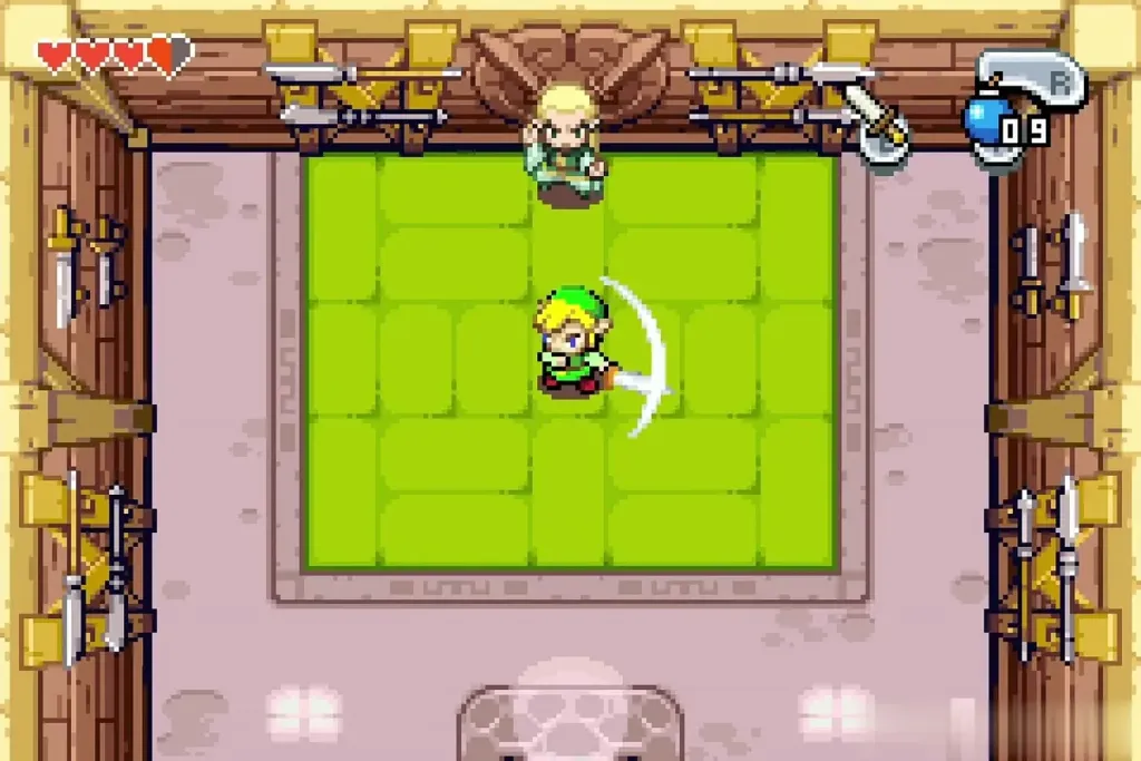Link slashing a spin attack in the dojo Link slashing a spin attack in the dojo