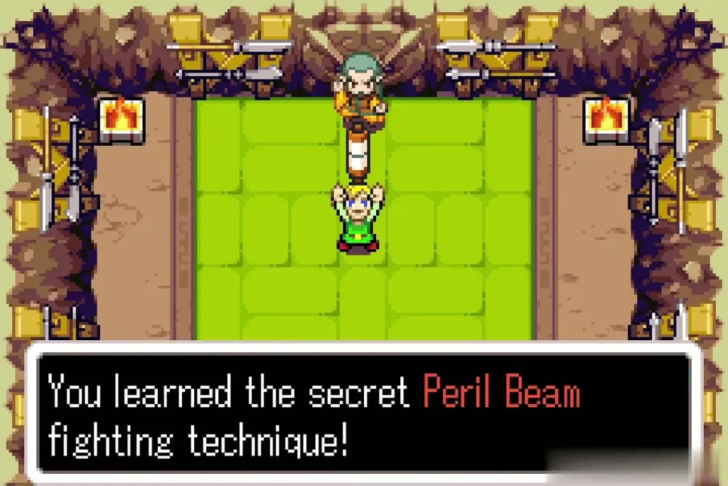 Link holding up the Peril Beam Tiger Scroll with the full message Link holding up the Peril Beam Tiger Scroll with the full message