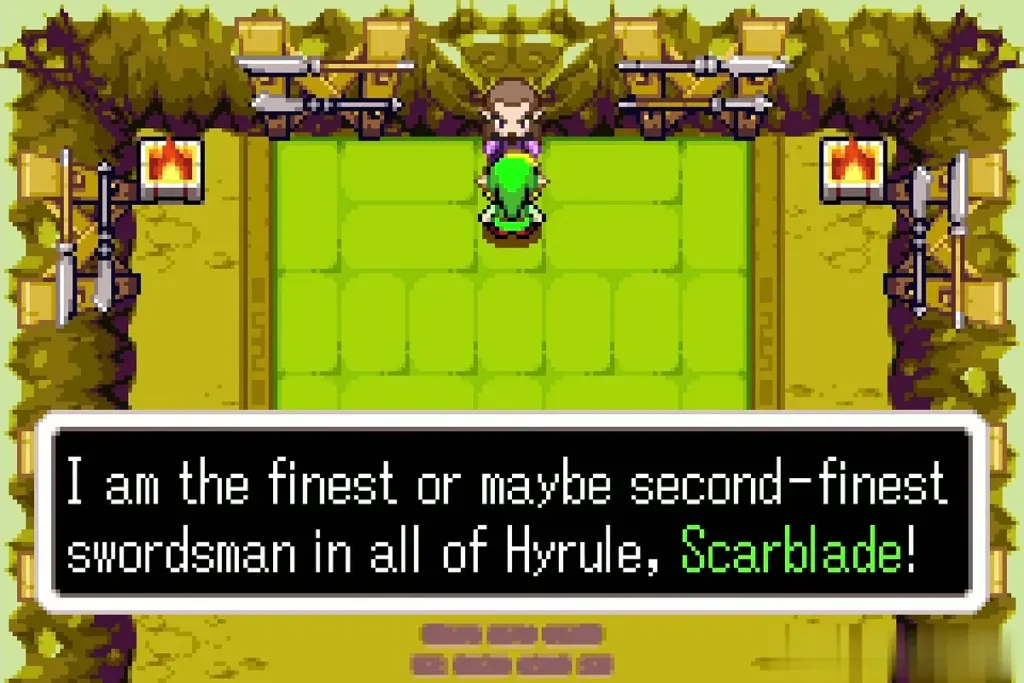Scarblade introducing himself to Link in the dojo Scarblade introducing himself to Link in the dojo