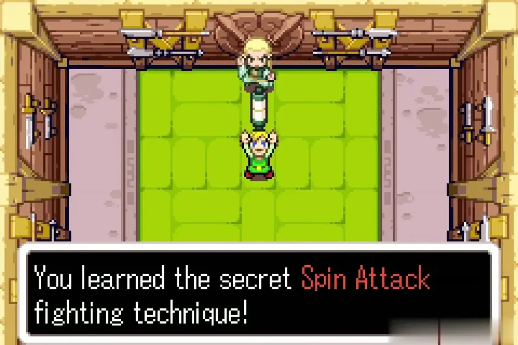 Link holding up the Spin Attack Tiger Scroll with the full message Link holding up the Spin Attack Tiger Scroll with the full message