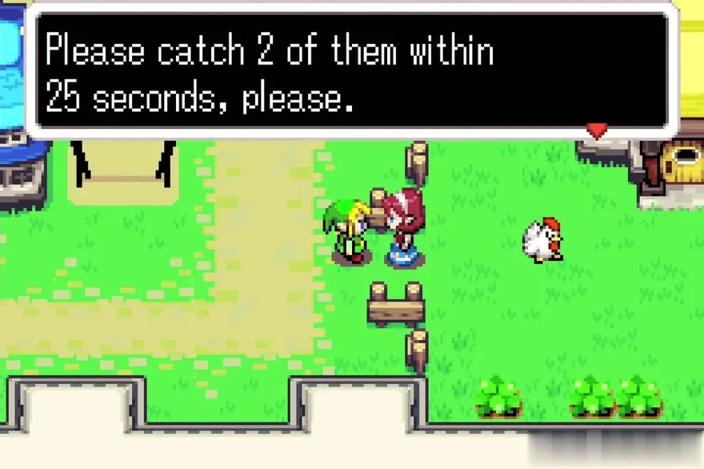 Anju asking Link to catch two Cuccos within 25 seconds Anju asking Link to catch two Cuccos within 25 seconds