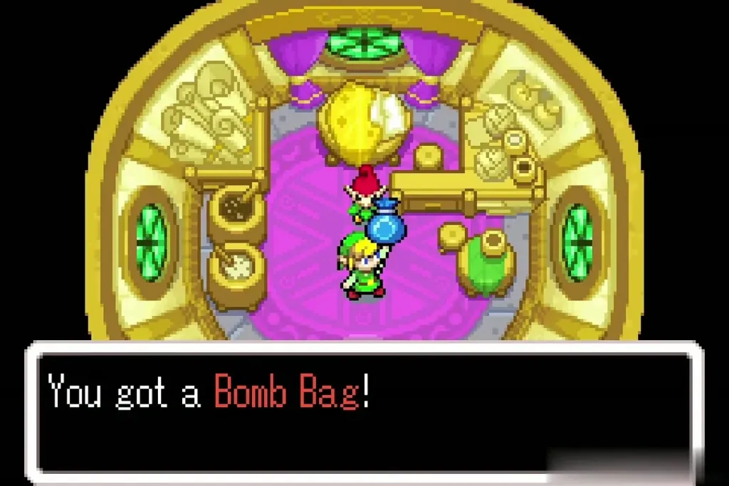 Link holding up the Bomb Bag with the message You got a Bomb Bag Link holding up the Bomb Bag with the message You got a Bomb Bag