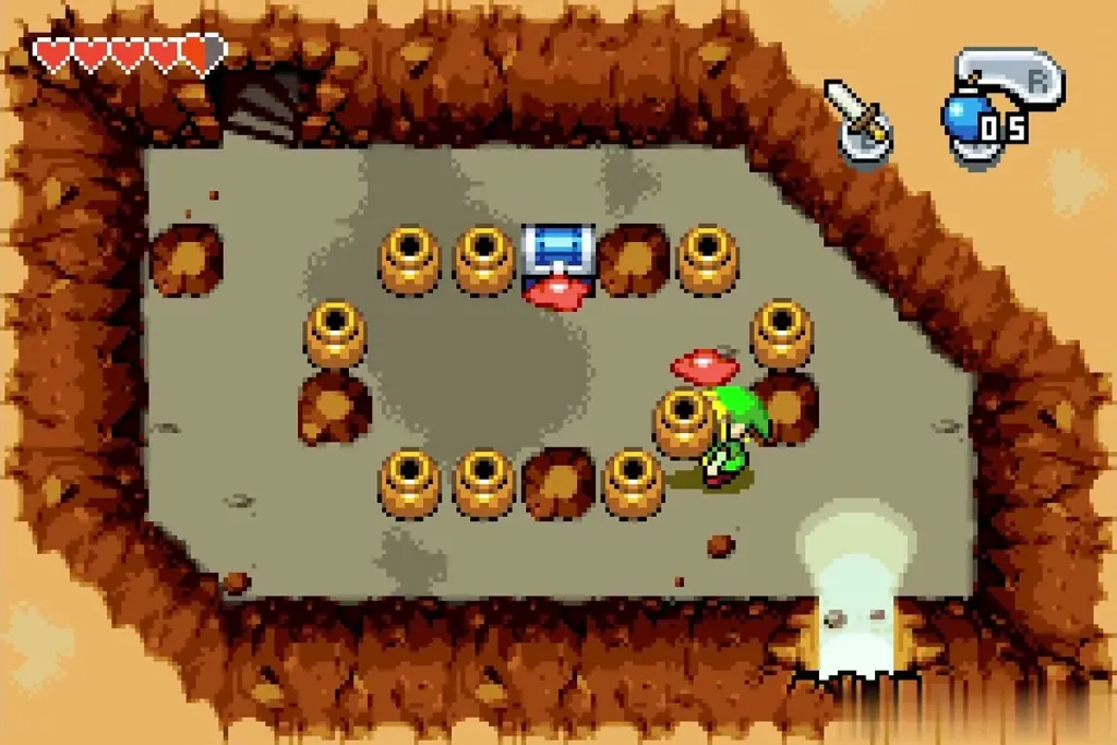 Cave room with pots around a closed chest Cave room with pots around a closed chest