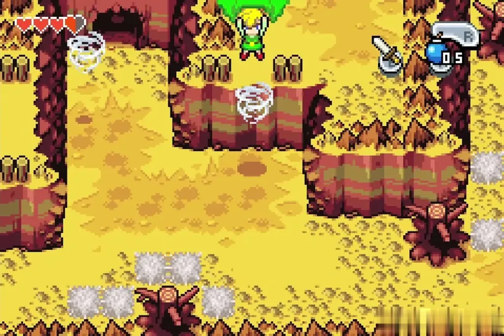 Link floating over the chasm with Ezlo as a parachute Link floating over the chasm with Ezlo as a parachute