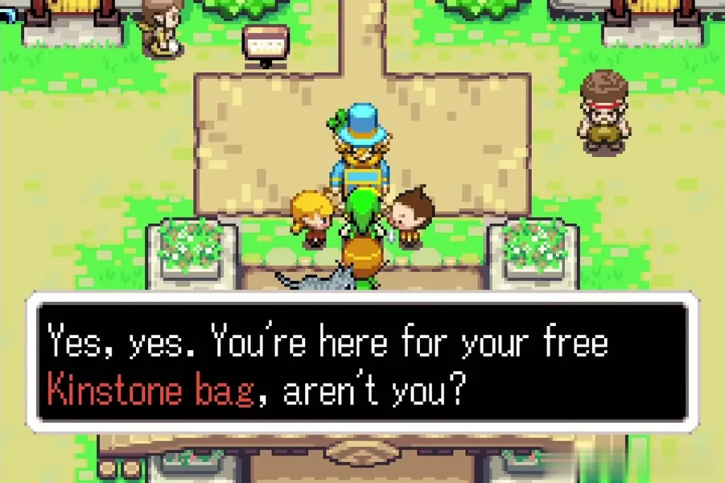 Hurdy-Gurdy Man offering Link a free Kinstone bag in the crowd of kids Hurdy-Gurdy Man offering Link a free Kinstone bag in the crowd of kids