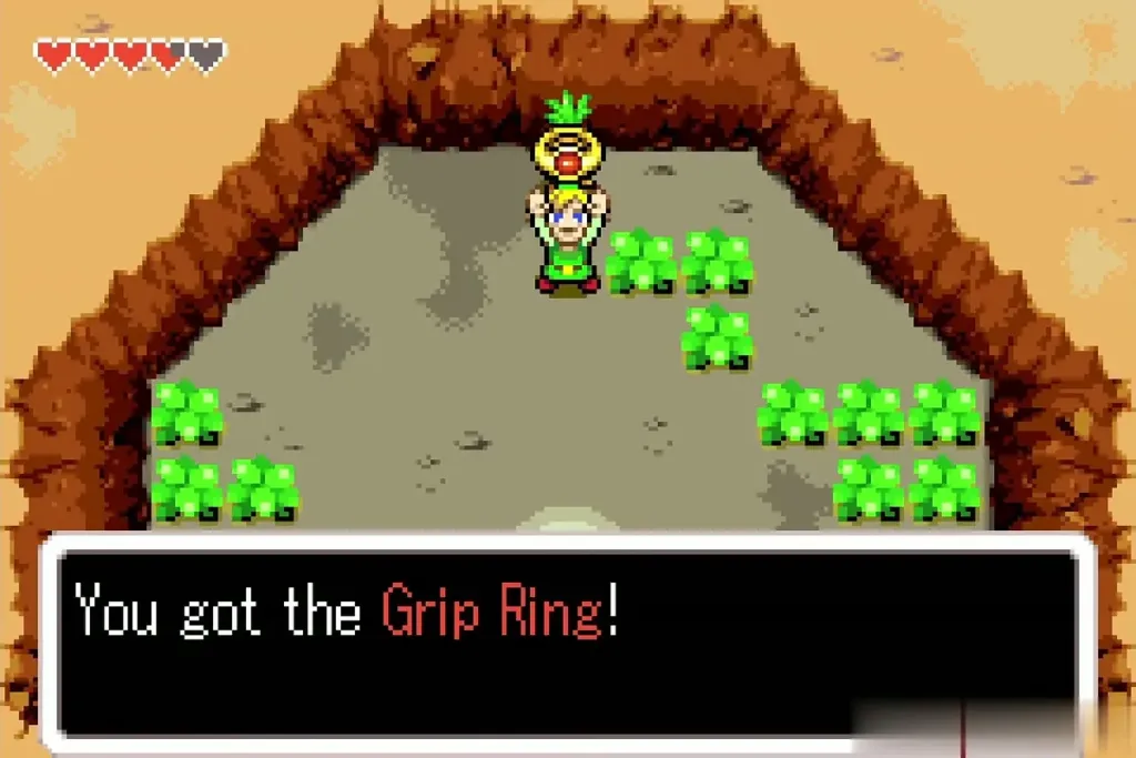 Link holding up the Grip Ring, with the message You got the Grip Ring Link holding up the Grip Ring, with the message You got the Grip Ring