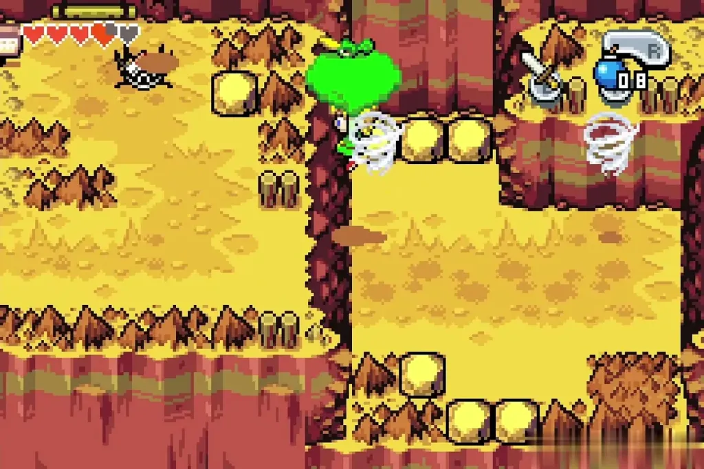 Link floating on a whirlwind across the cliff ledges of Mt. Crenel Link floating on a whirlwind across the cliff ledges of Mt. Crenel