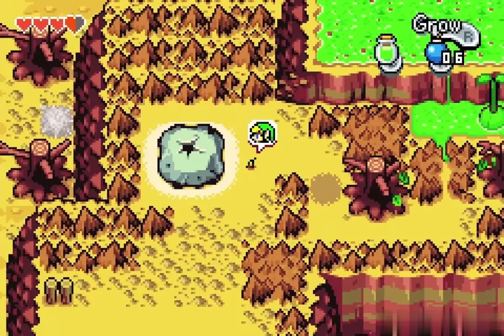 Link back at full size beside the stone, ready to grow Link back at full size beside the stone, ready to grow