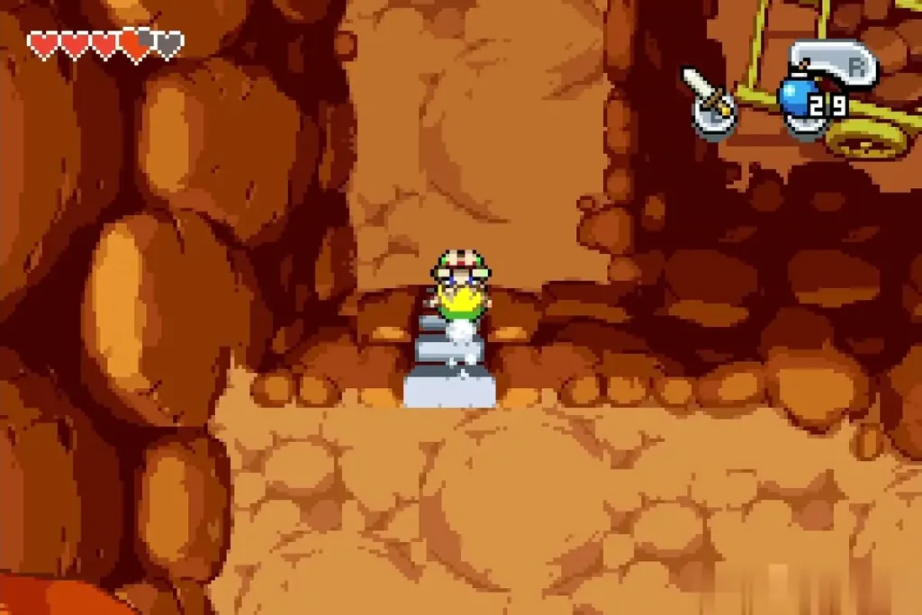 Link walking down the stone staircase inside the mines Link walking down the stone staircase inside the mines