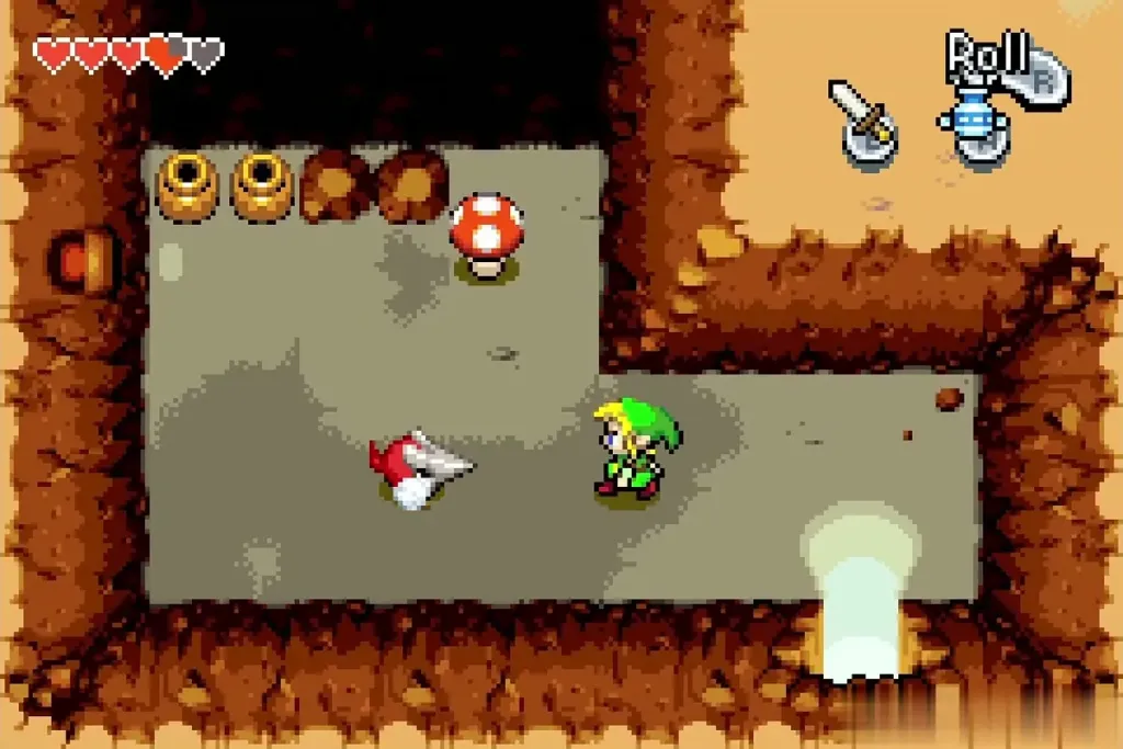 Link in the room with pots and a red mushroom, a Spiked Beetle nearby Link in the room with pots and a red mushroom, a Spiked Beetle nearby