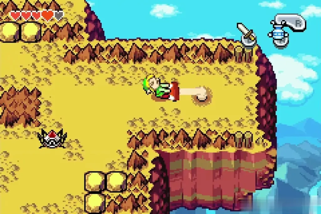 Link pulling the stretchy mushroom at the edge of the chasm Link pulling the stretchy mushroom at the edge of the chasm