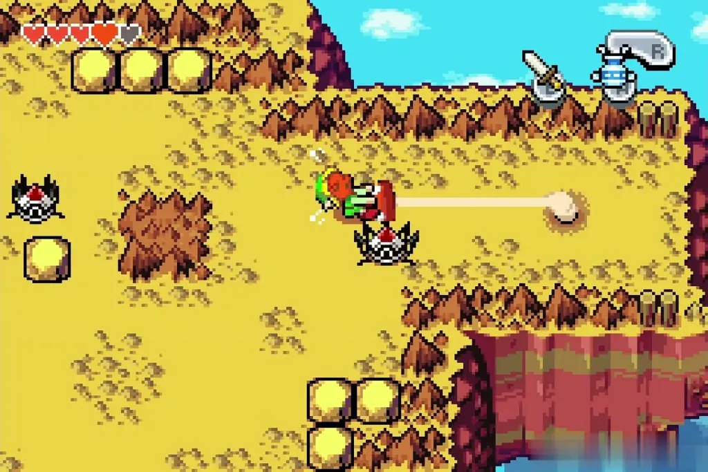 Link stretched out by the mushroom as a Spiked Beetle closes in Link stretched out by the mushroom as a Spiked Beetle closes in