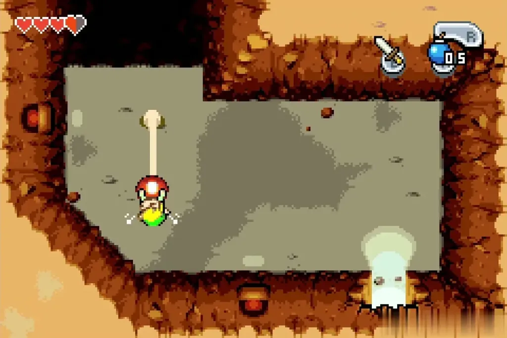 Link stretching a mushroom across the cave Link stretching a mushroom across the cave