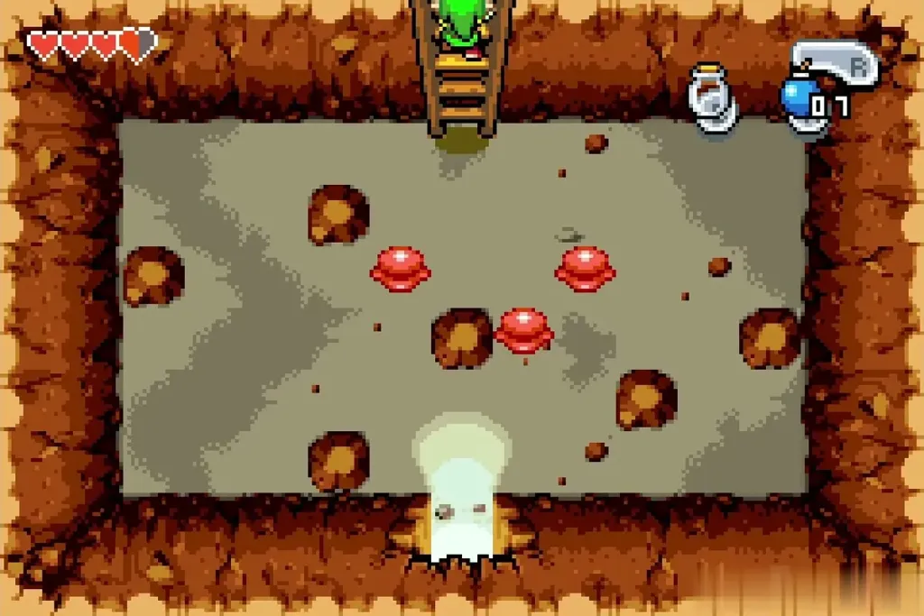 Link coming down the ladder into the cave with red ChuChus Link coming down the ladder into the cave with red ChuChus