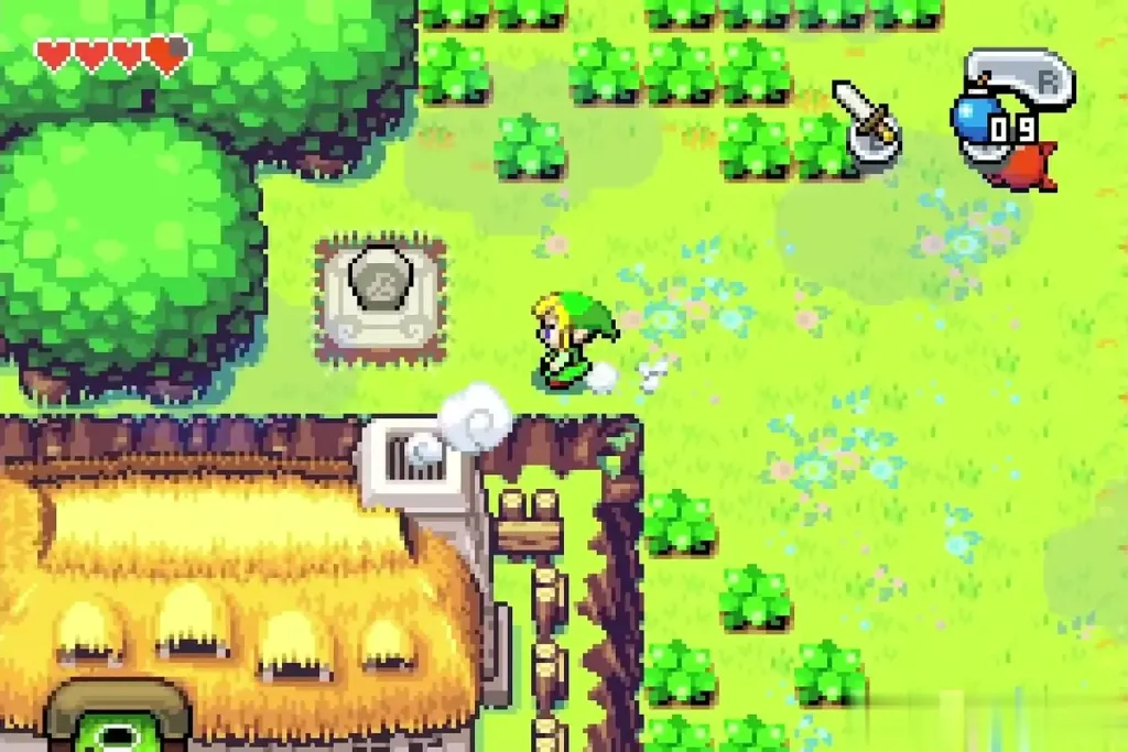 Link walking to the stone marker north of his house Link walking to the stone marker north of his house