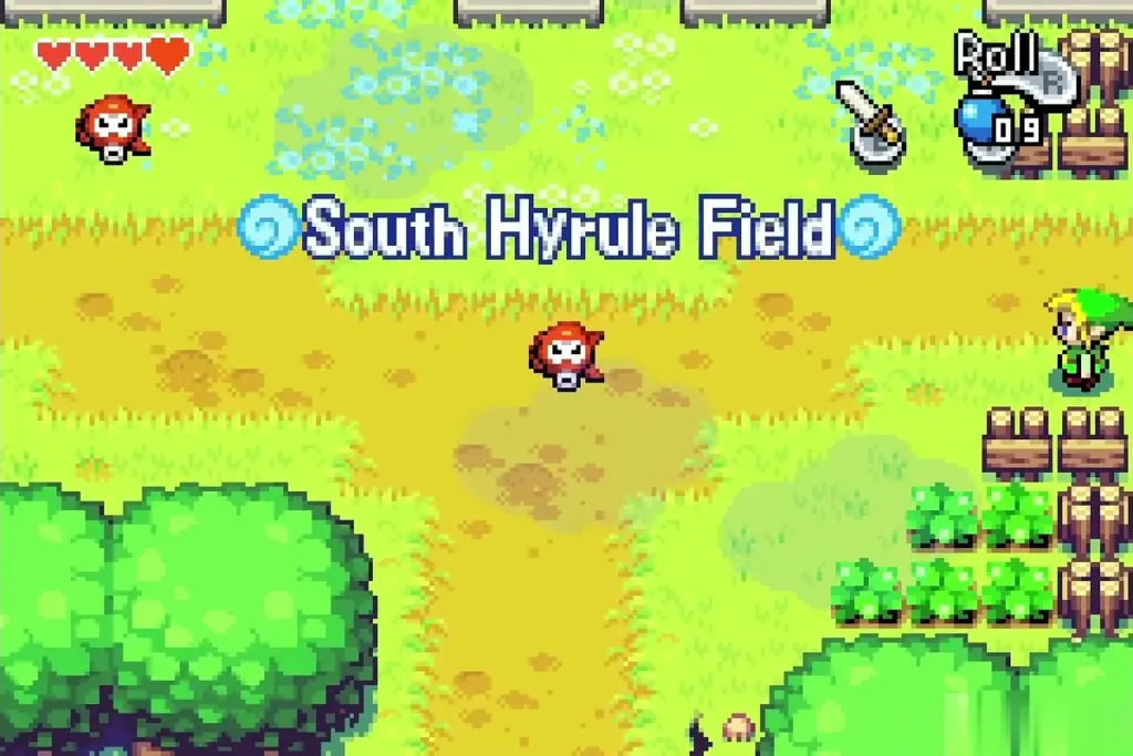 Link entering South Hyrule Field under its area name banner Link entering South Hyrule Field under its area name banner