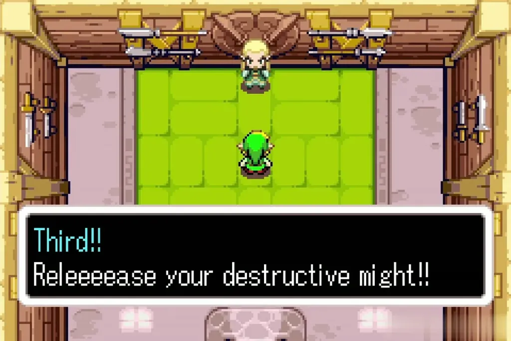 Swiftblade telling Link to release his destructive might as the third step Swiftblade telling Link to release his destructive might as the third step