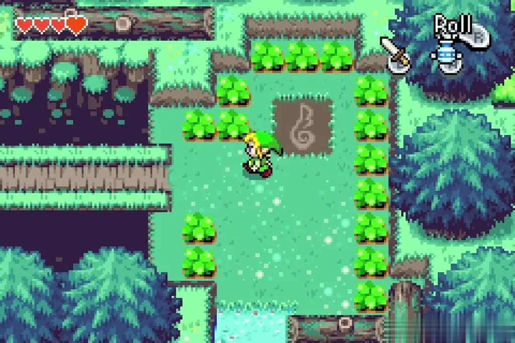 Link beside the glowing wind symbol on the ground after the stone crumbled Link beside the glowing wind symbol on the ground after the stone crumbled