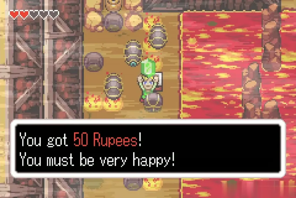 Link holding up 50 Rupees with the message fully shown Link holding up 50 Rupees with the message fully shown