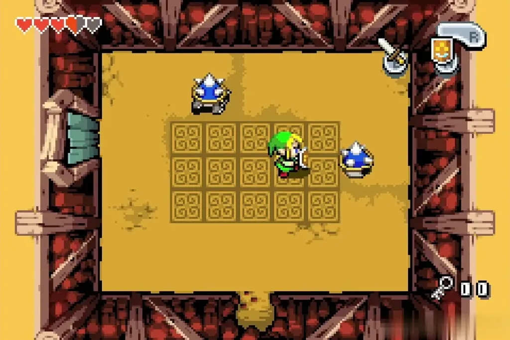 Link with sword drawn as a Spiked Beetle approaches Link with sword drawn as a Spiked Beetle approaches
