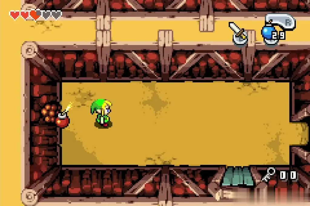 Link lighting a bomb beside the cracked west wall Link lighting a bomb beside the cracked west wall