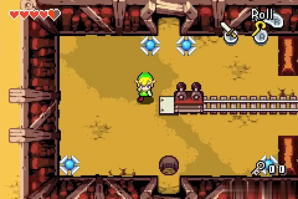 Link beside the overturned mine cart at the end of the rails Link beside the overturned mine cart at the end of the rails
