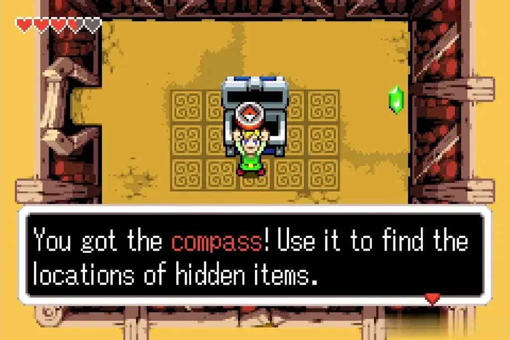 Link holding up the Compass with the message fully shown Link holding up the Compass with the message fully shown