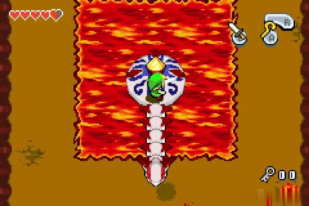 Link riding Gleerok's shell over the lava pit Link riding Gleerok's shell over the lava pit