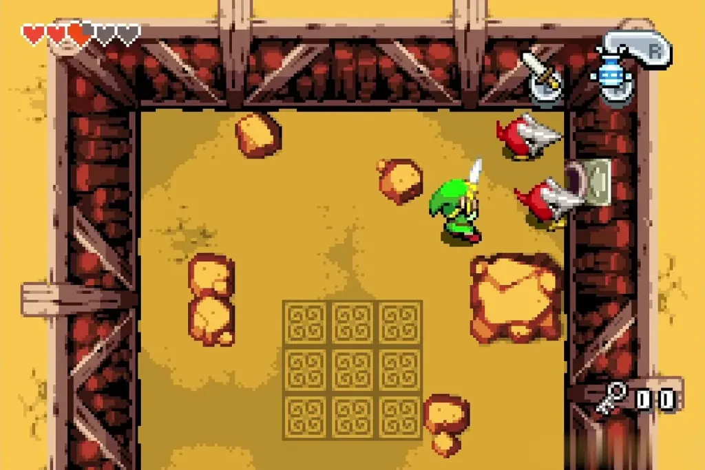 Link fighting masked Helmasaurs in the chamber Link fighting masked Helmasaurs in the chamber