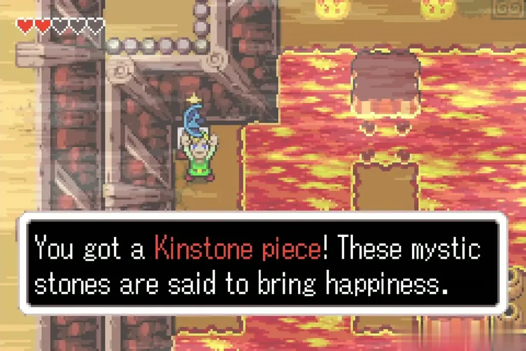 Link holding up a Kinstone piece with the message fully shown Link holding up a Kinstone piece with the message fully shown