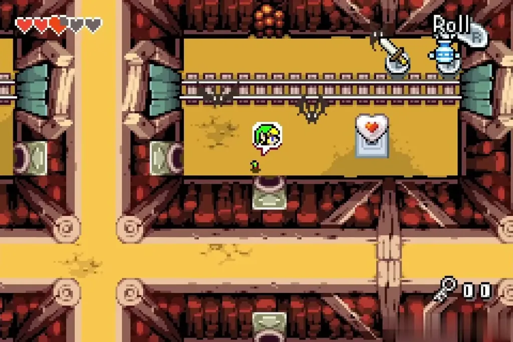 Minish Link passing a Piece of Heart out of reach Minish Link passing a Piece of Heart out of reach