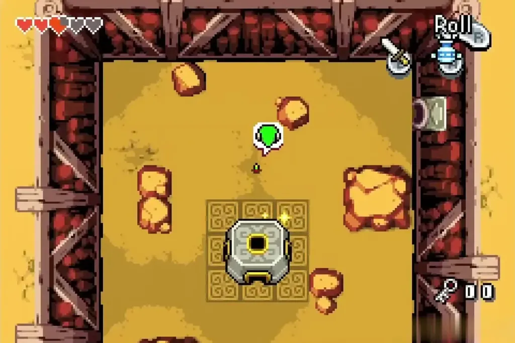 Minish-sized Link next to the portal in the chamber Minish-sized Link next to the portal in the chamber