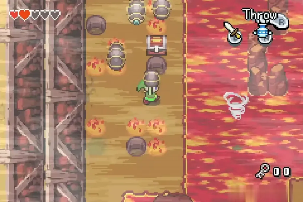 Link in the room of Rollobites and pots beside the lava Link in the room of Rollobites and pots beside the lava