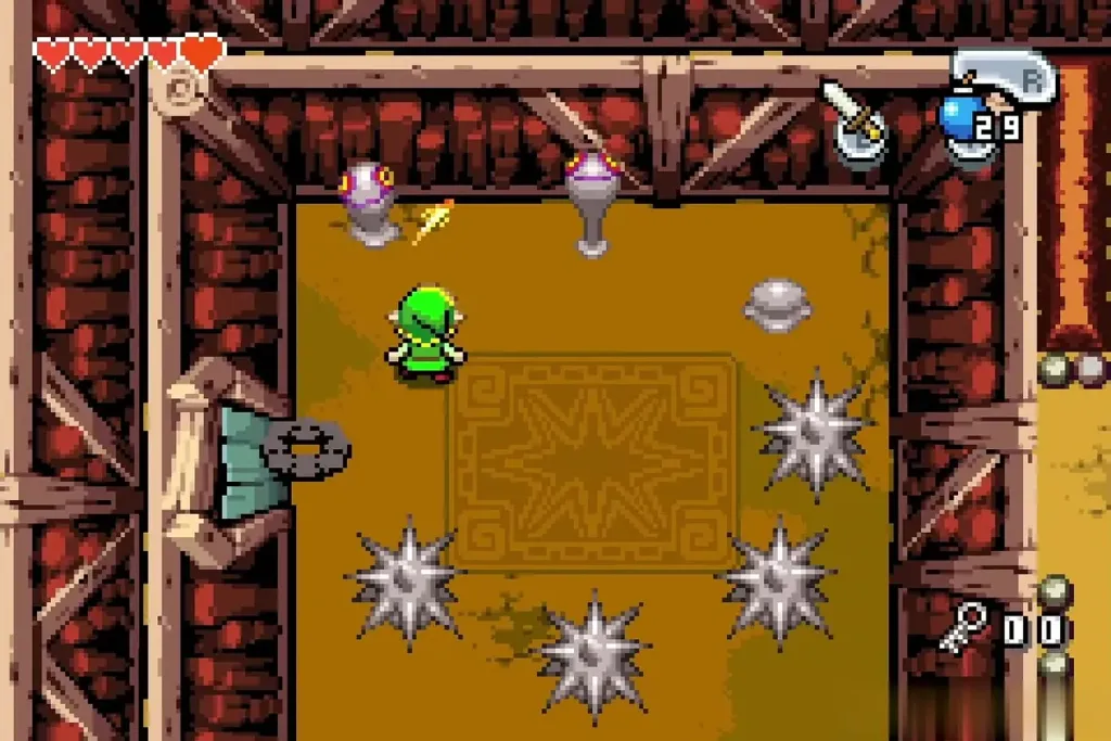 Link dropping into a room full of spiked blobs Link dropping into a room full of spiked blobs