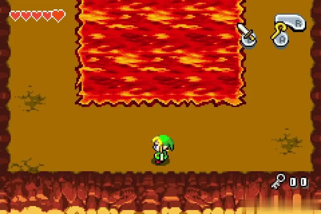 Link in the arena below the lava pool where Gleerok appears Link in the arena below the lava pool where Gleerok appears