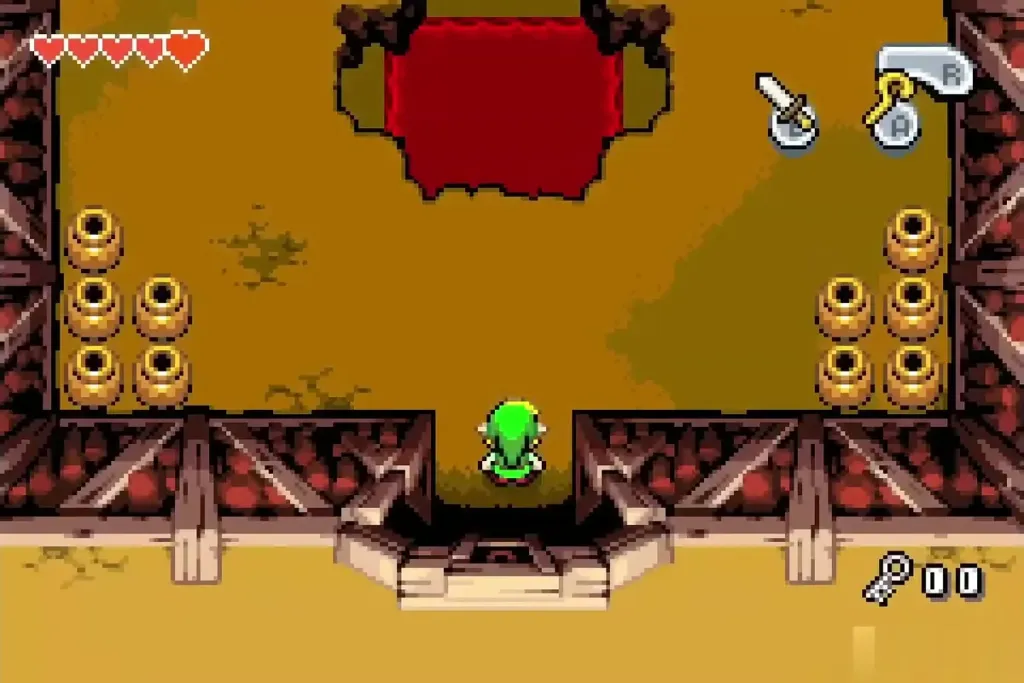 The boss chamber with pots along the walls and a hole in the middle of the floor The boss chamber with pots along the walls and a hole in the middle of the floor