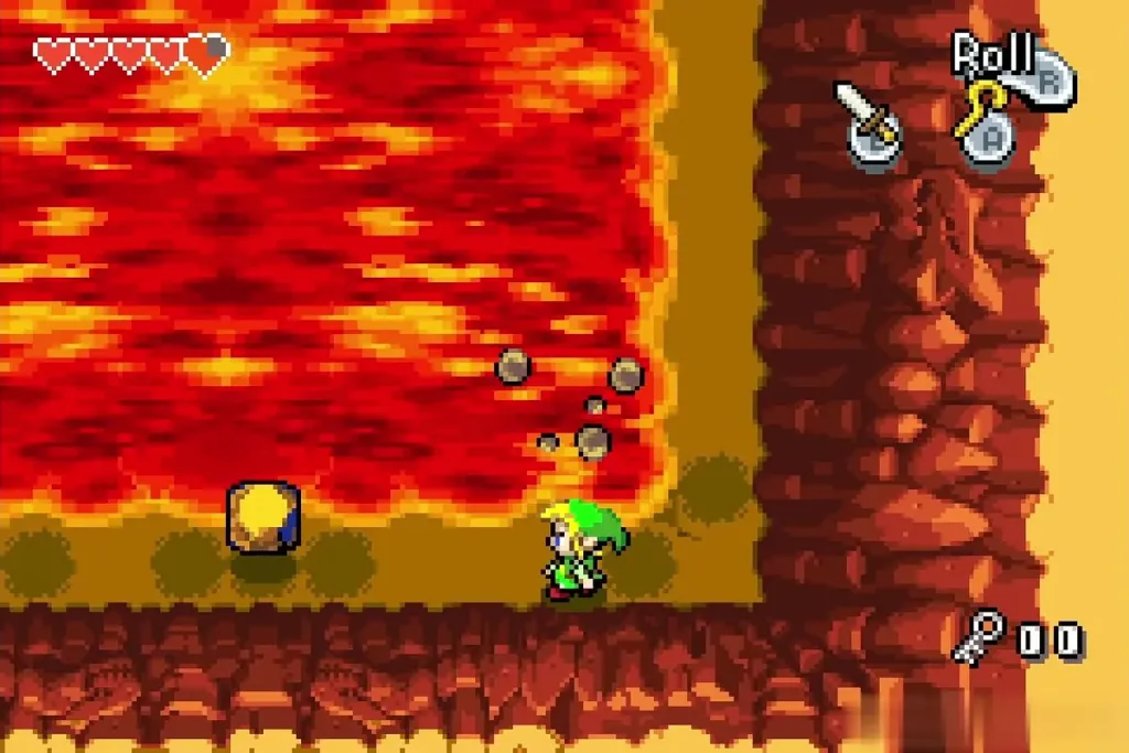 Rocks tumbling from the ceiling while Link stays near the arena wall Rocks tumbling from the ceiling while Link stays near the arena wall
