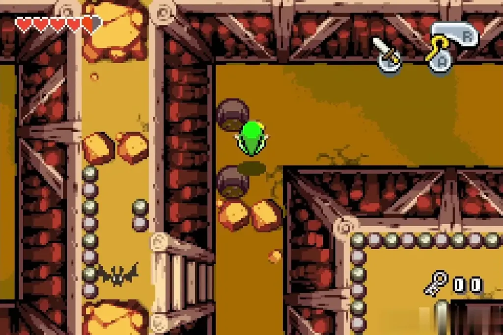 Link dropping down a ledge in the side passage Link dropping down a ledge in the side passage