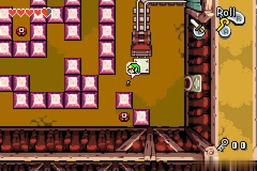 Minish Link entering the pink block maze with red Chasers Minish Link entering the pink block maze with red Chasers