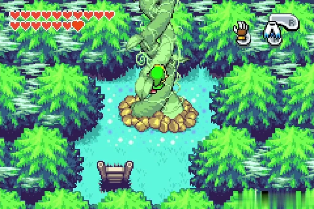 Link starting up the beanstalk in the clearing east of the lake