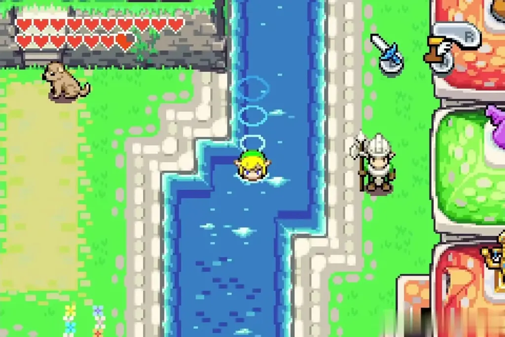 Link swimming down the Hyrule Town canal to the carpenters