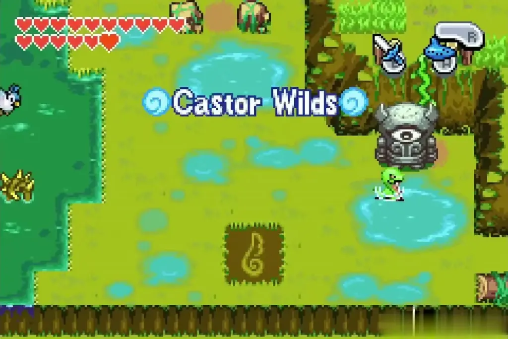 Link arriving at the Wind Crest in Castor Wilds, named on screen