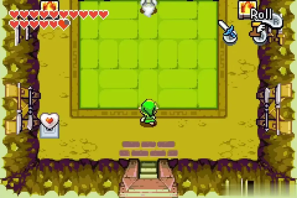Dojo room with a Piece of Heart on a pedestal at the left wall