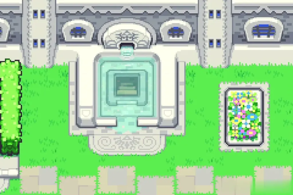 The Hyrule Castle Garden fountain draining to uncover a staircase