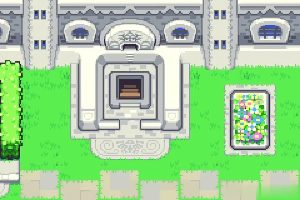 The drained fountain with the staircase uncovered