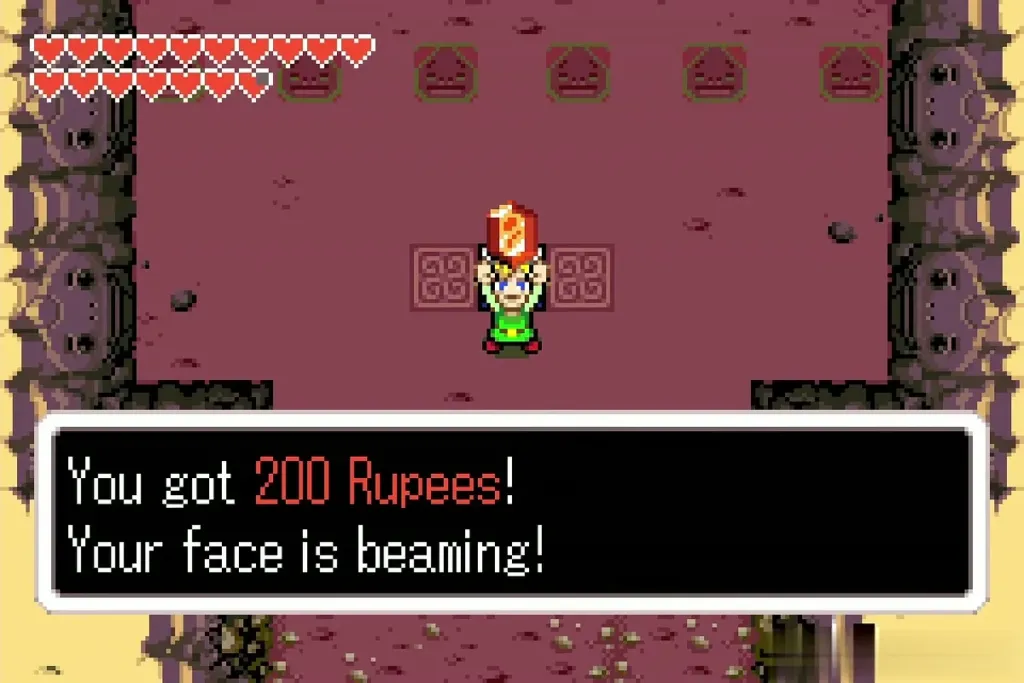 Link holding up 200 Rupees: You got 200 Rupees! Your face is beaming!