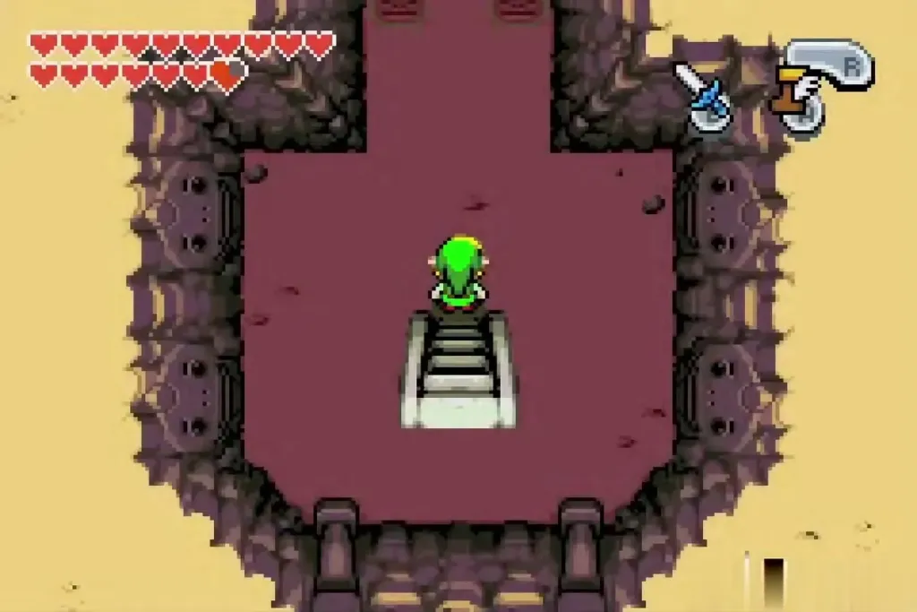 Link at the top of the stairs inside the Goron Cave