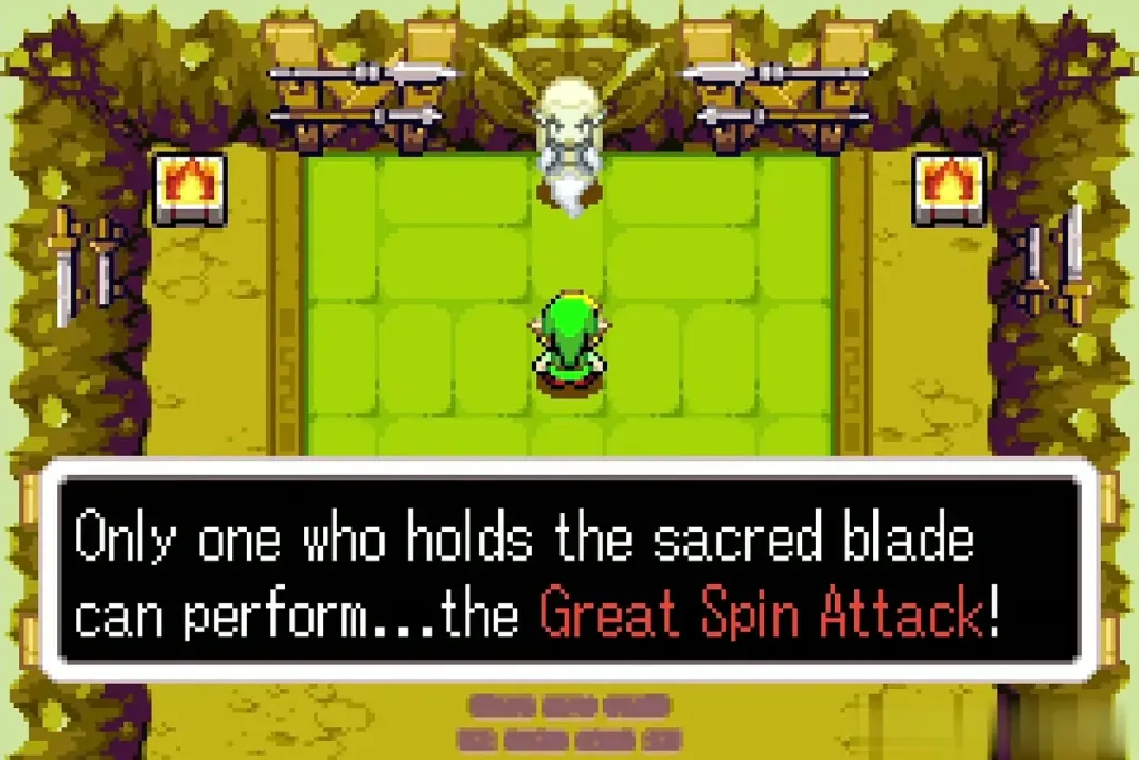 Swiftblade explains that only the sacred blade can perform the Great Spin Attack